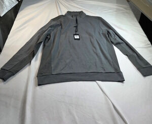 Bugatchi Mens Quarter Zip Pullover Sweater XXL Charcoal Textured Knit Ribbed